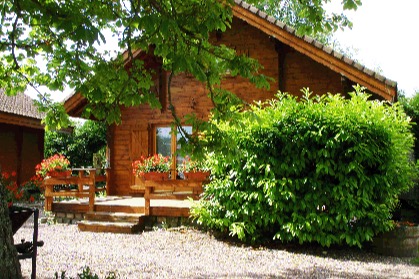 Chalet en bois fleuri au camping Le Rio
